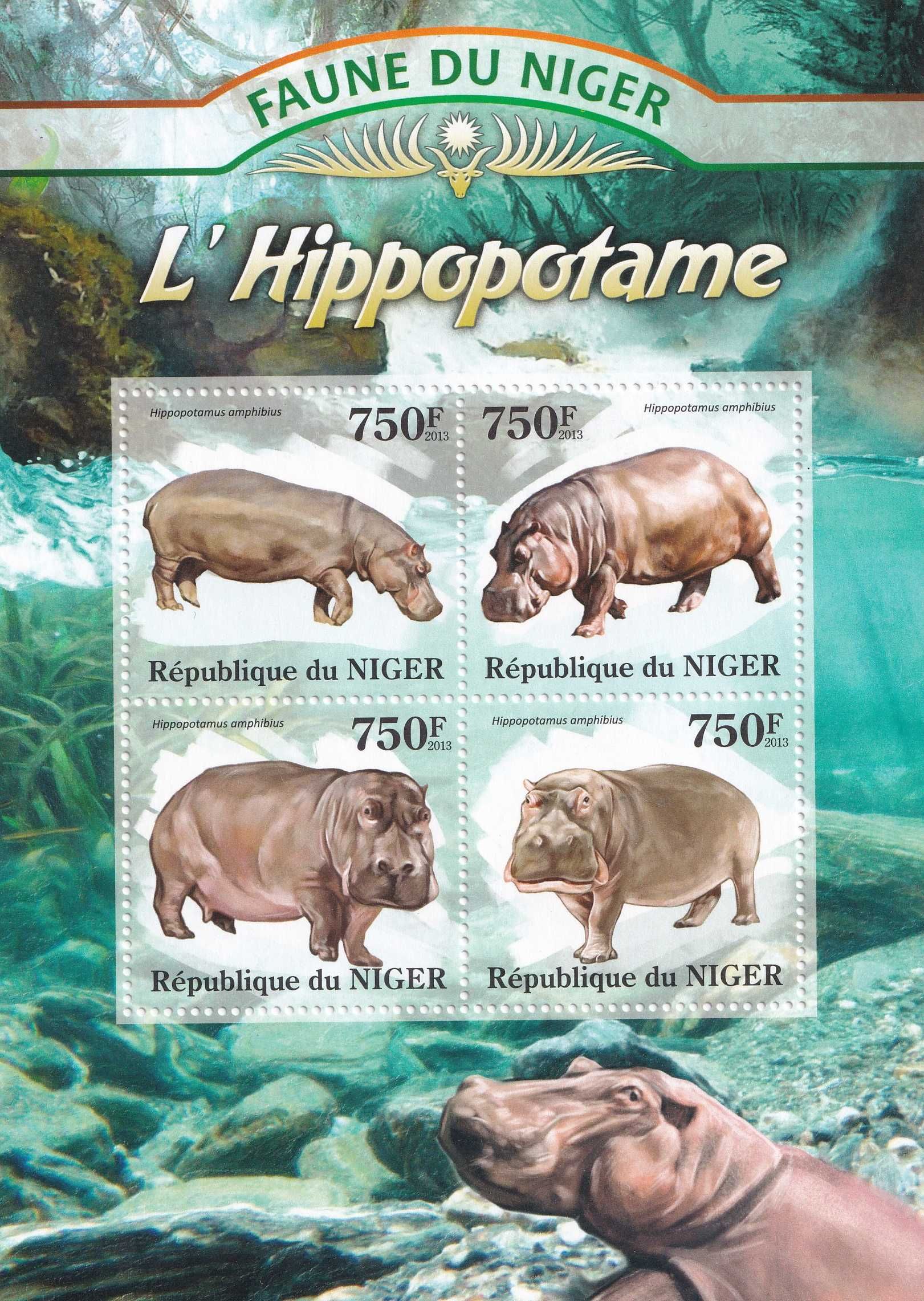 znaczki pocztowe - Niger 2013 cena 5,90 zł kat.8€ - hipopotamy