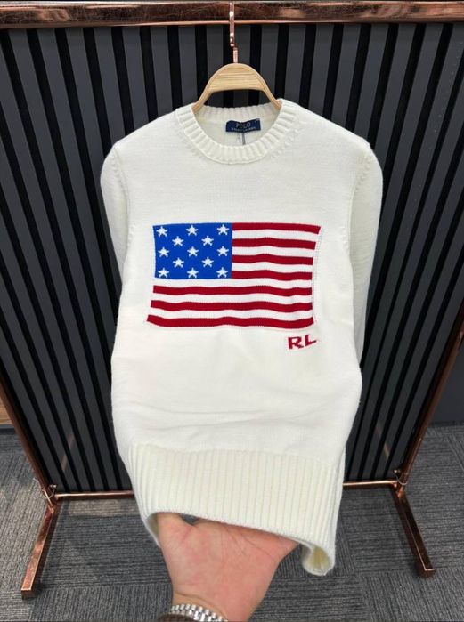 Чоловічий Светр вʼязаний кофта  Polo  Ralph Lauren White прапор  USA