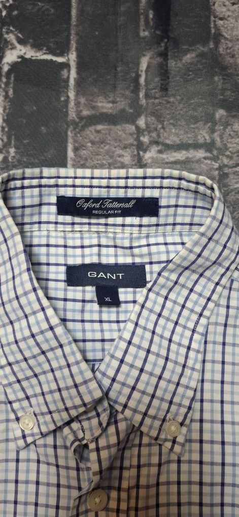 GANT koszula męska z długim rękawem, w kratkę, logo, premium