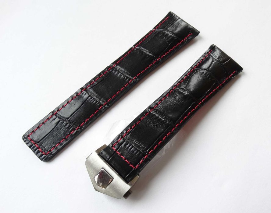 Pasek skórzany 22mm do zegarka TAG Heuer czarny zamiennik z zapięciem