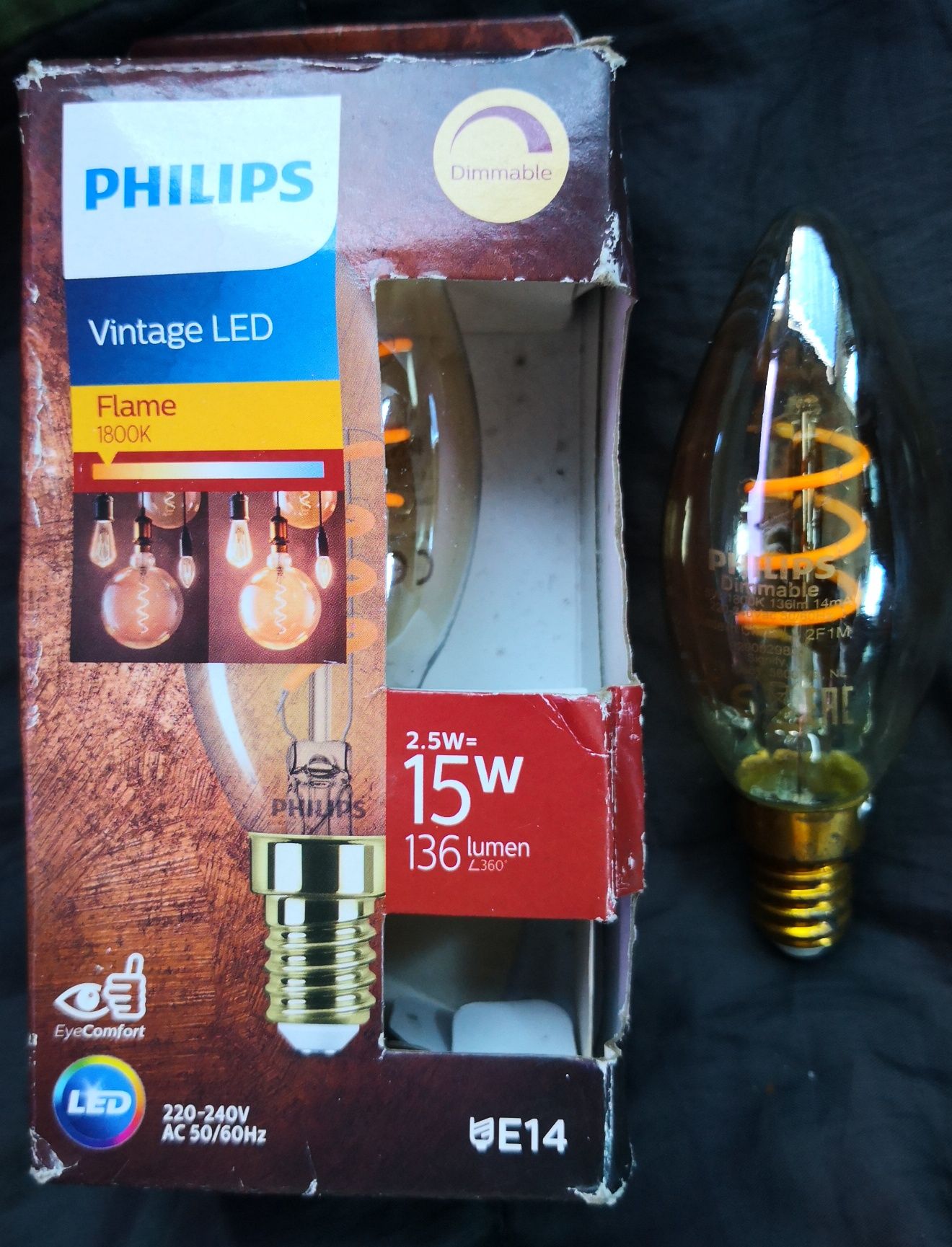 Okazja,funkcja ściemniania-włókna 3 żarówki PHILIPS Vintage LED E14
