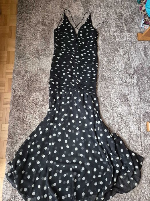 Sukienka czarna w białe kropki Mango rozm. M