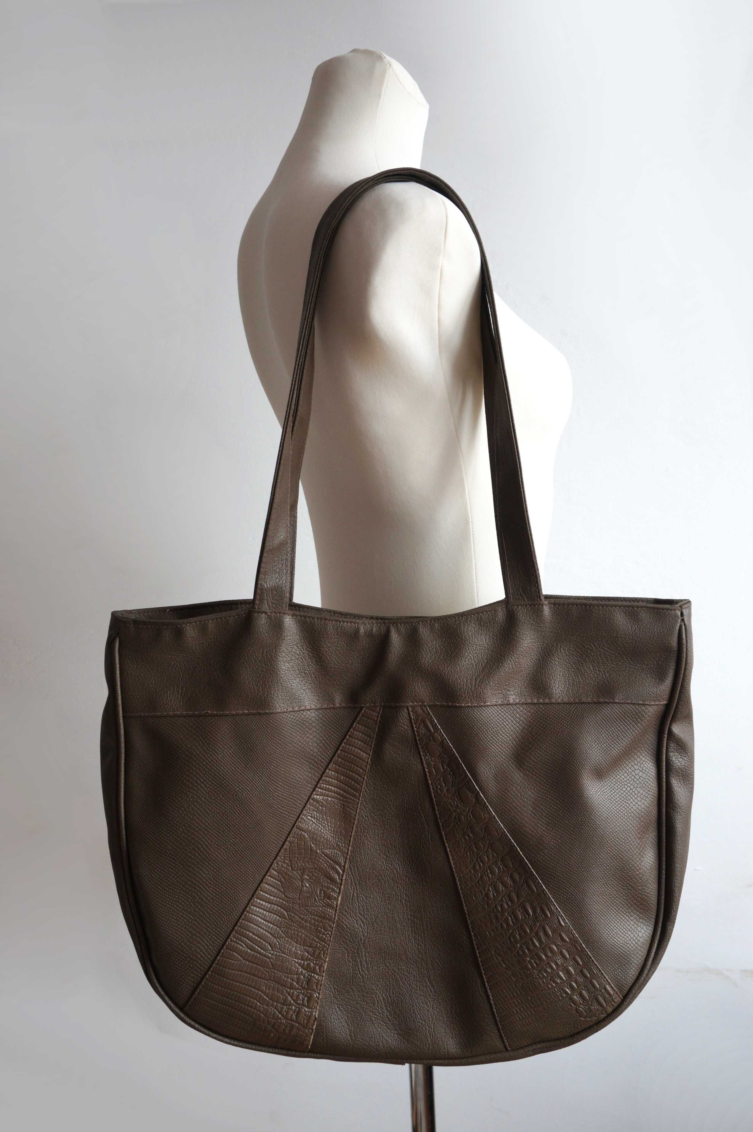 Wielka torba shopper brąz taupe wzór krokodyl