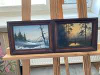 Dwa obrazki ręcznie malowane 21x16cm Natura