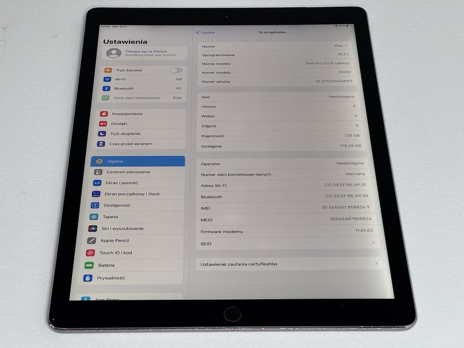 iPad Pro 12.9 1. gen. (A1652) 128GB - Cellular (LTE) - faktura VAT 23%