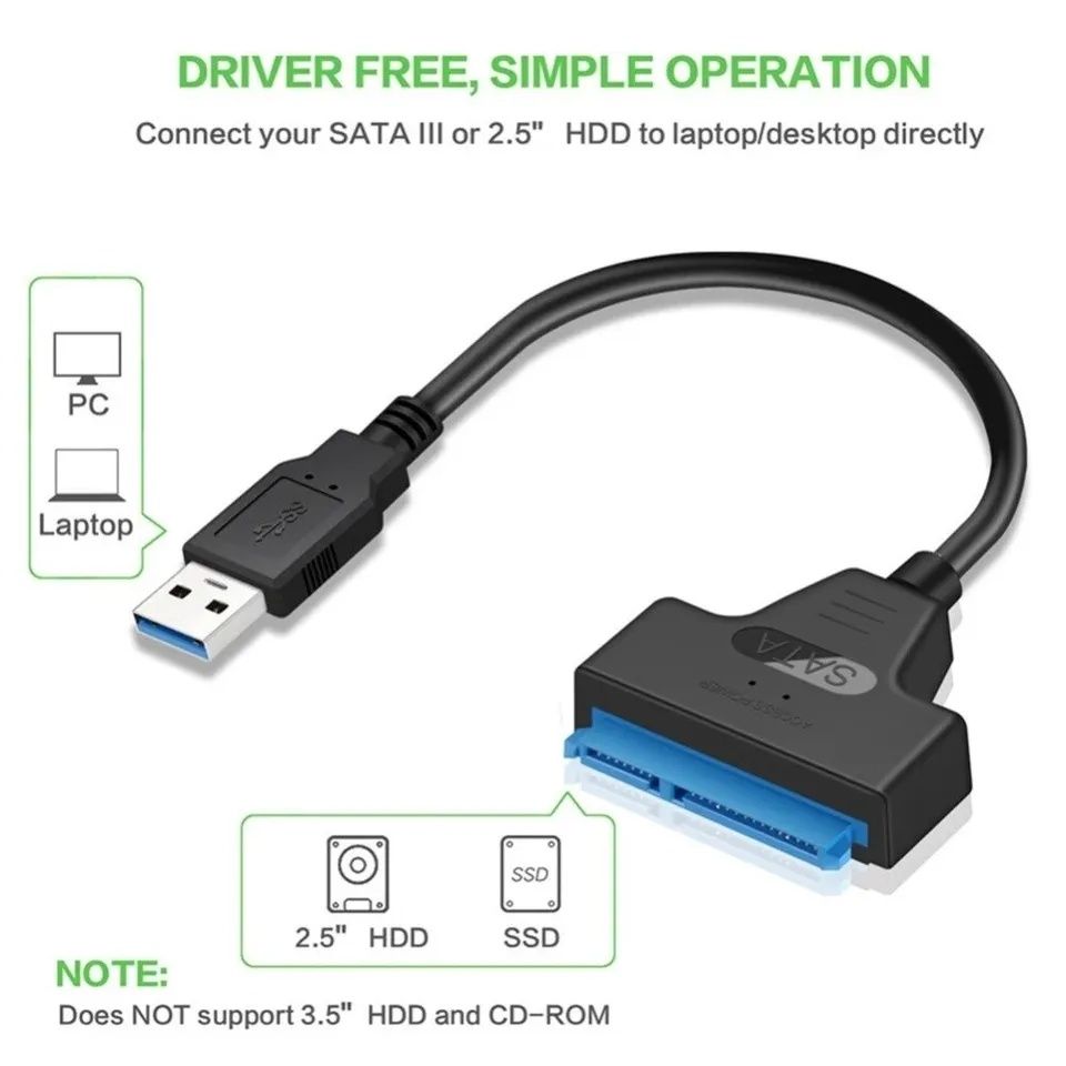 Кабель USB 3.0 на Sata 3 для внешнего SSD/HDD 2.5"