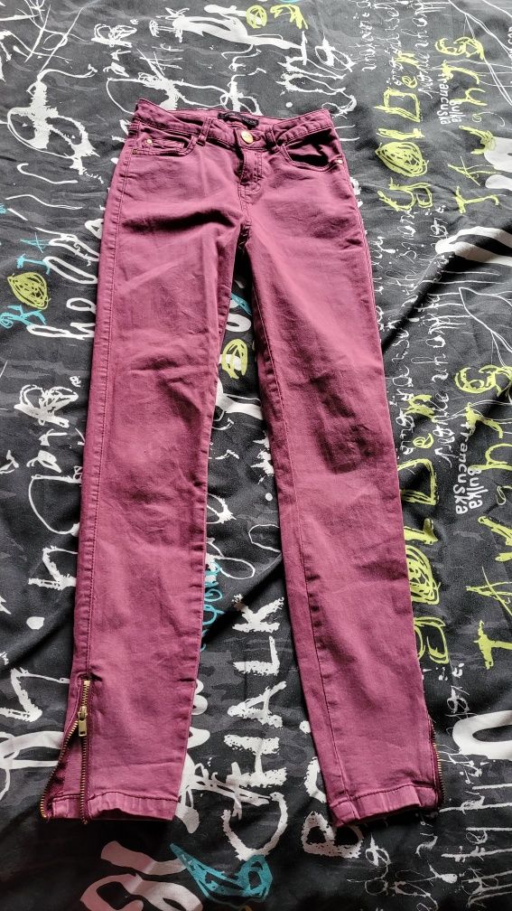 Jeansy skinny oberżyna xxs 32 Sinsay, z suwakami