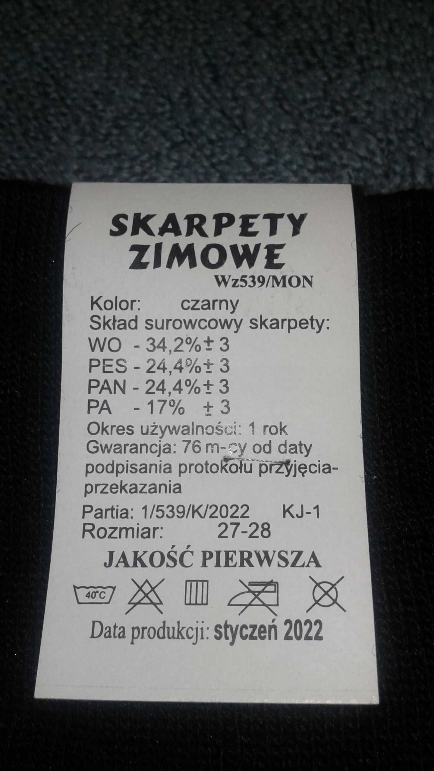 Skarpety czarne zimowe wojskowe WP.