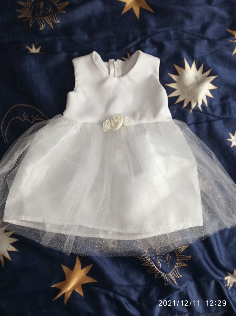 Nowa biała sukienka na chrzest, wesele z tiulem 68 handmade