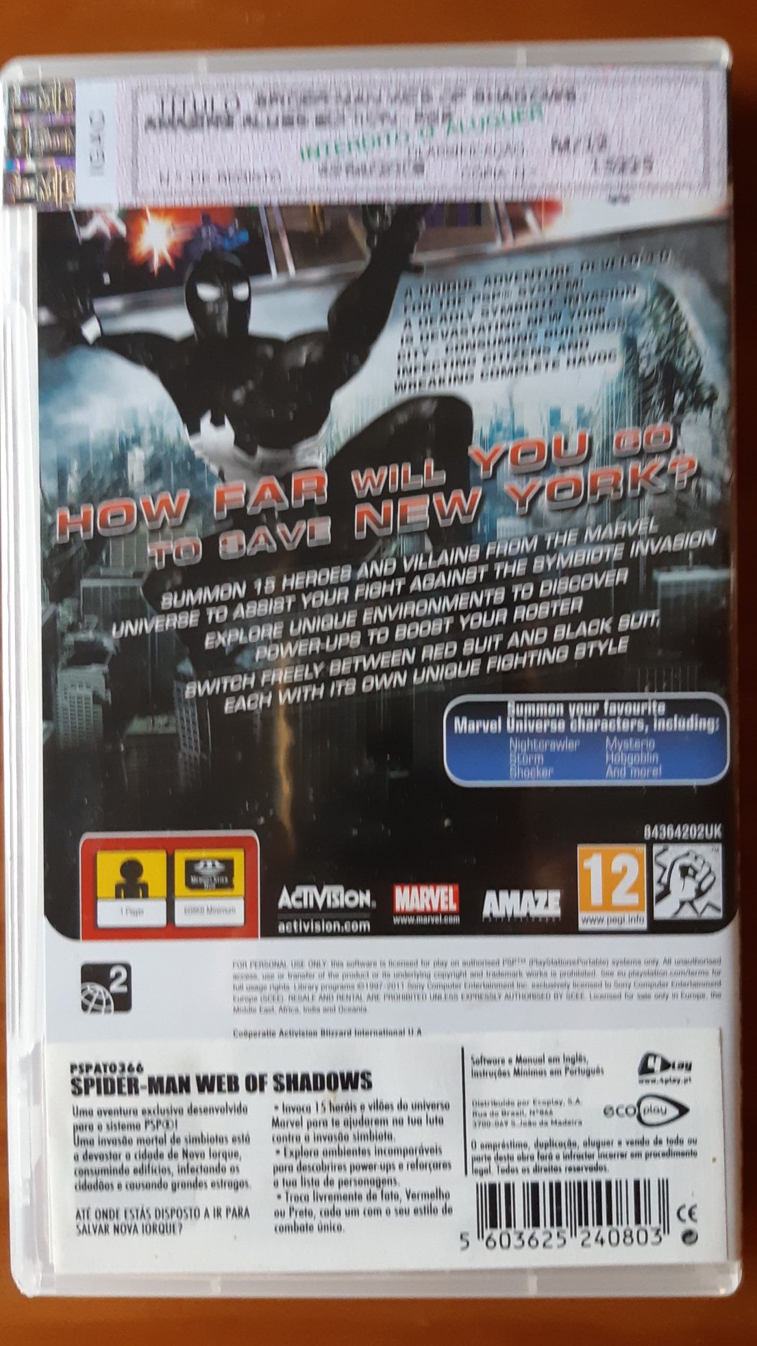 Jogo PSP Essentials Spider-Man Web of Shadows