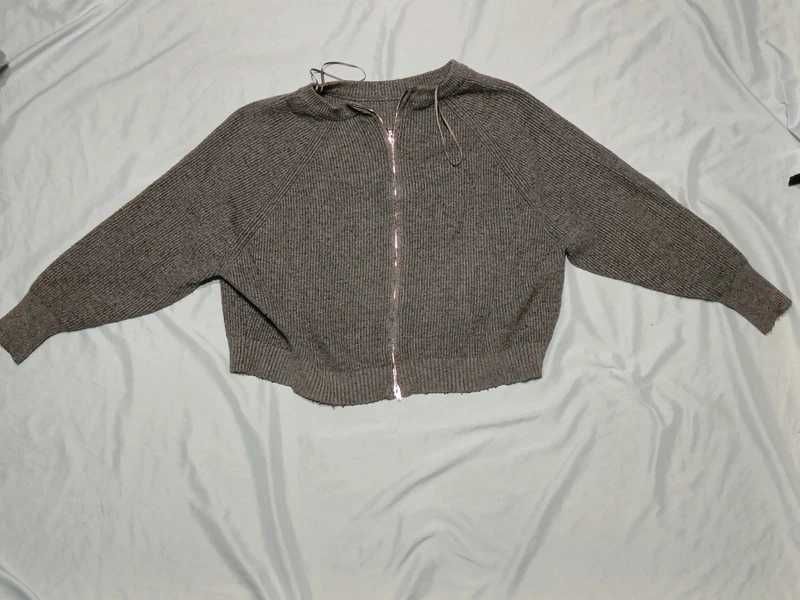 Szary sweter rozpinany na zamek prążkowany Zara Knit M stan bdb