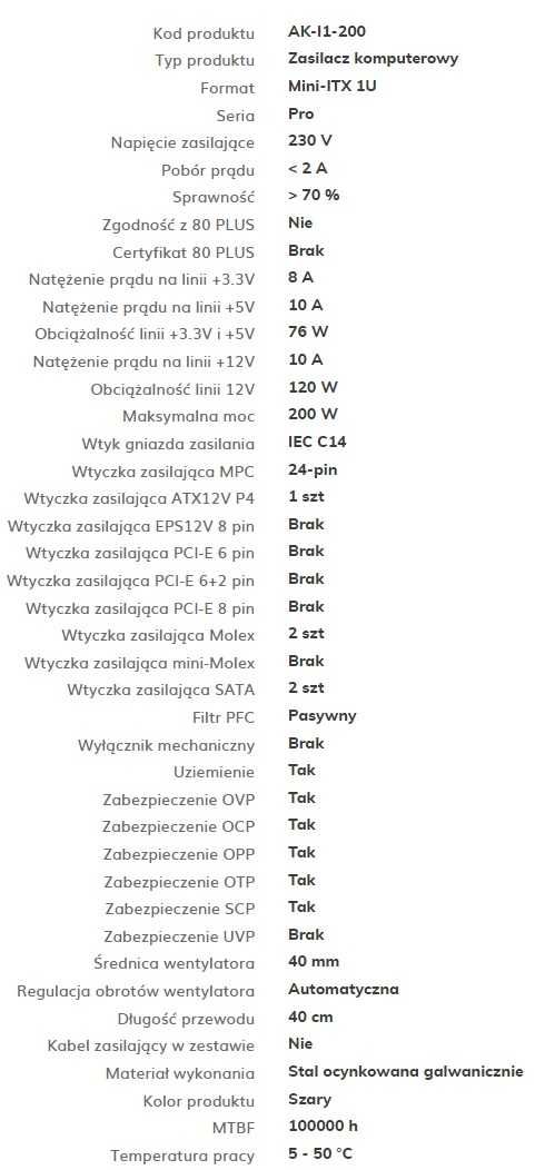 Zasilacz ITX Akyga AK-I1-200 (200W)