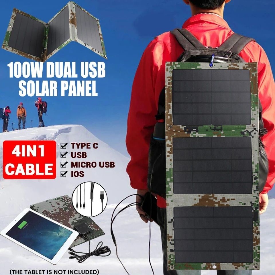 Портативная солнечная складная панель зарядная 100 вт 5в usb
