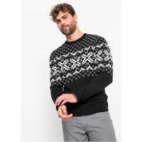 BONPRIX Czarny Sweter Pullover ze Wzorem 48-50