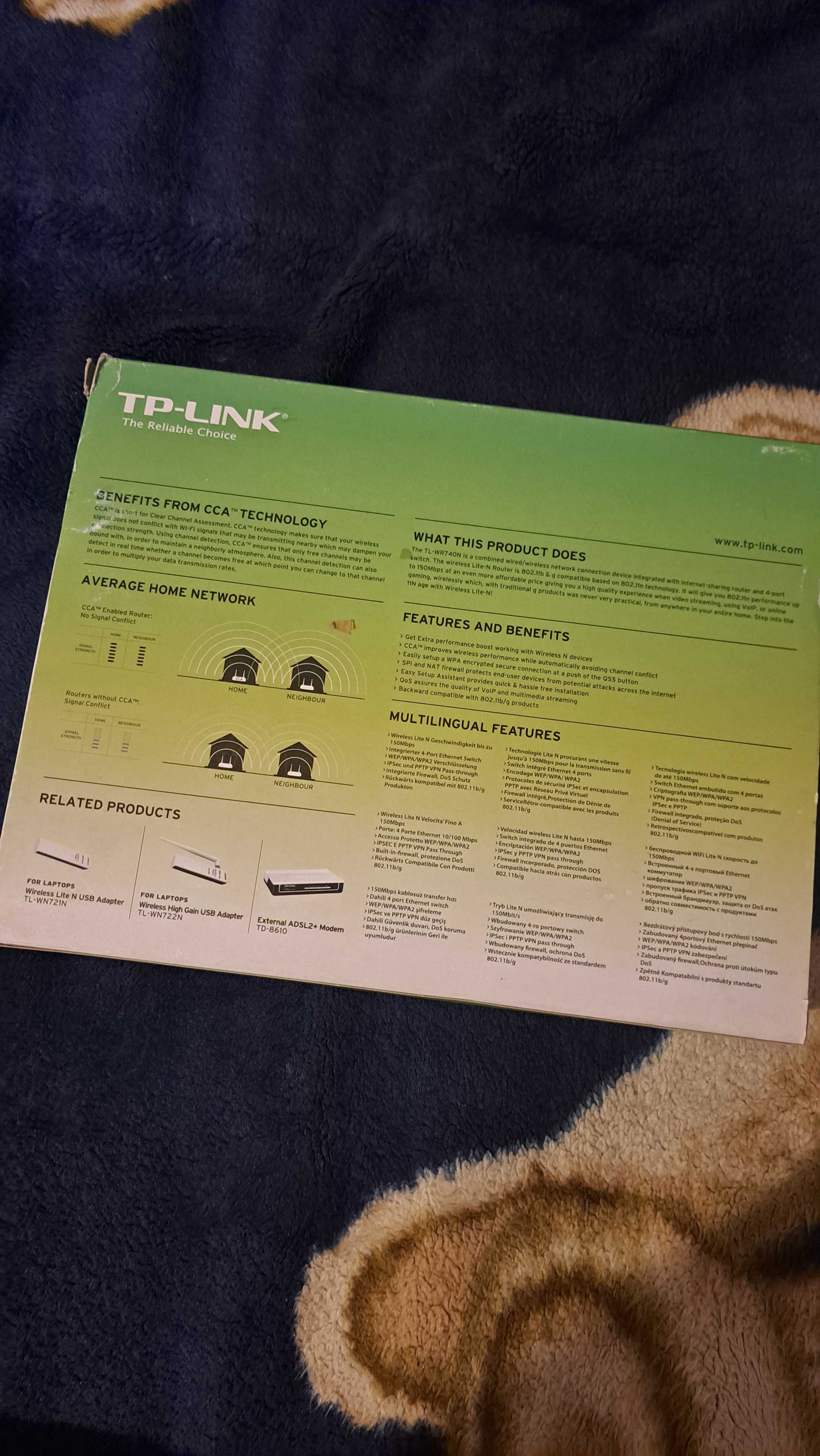 Router TP-Link TL-WR740N WiFi 150Mbps + zasilacz + pudełko