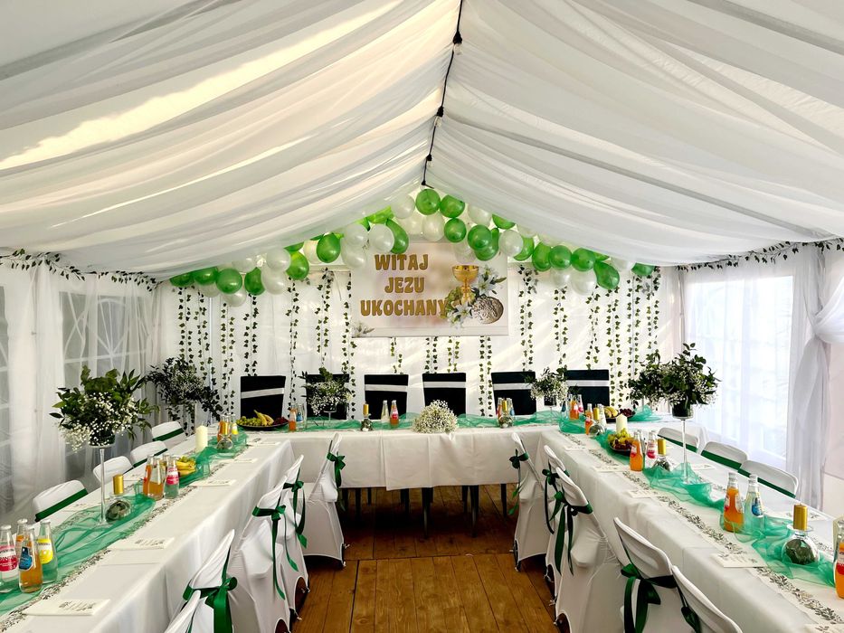 Wynajem namiotów na komunię, wesela. Drewniana podłoga - wolne terminy