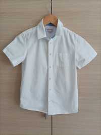 Koszula biała chłopięca z krótkim rękawem bawełniana 146