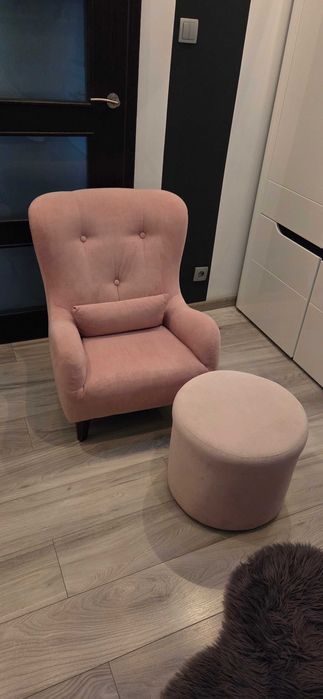 Fotel uszak + pufa,różowy welur,stan.b.dobry,dla dziewczynki,polecam
