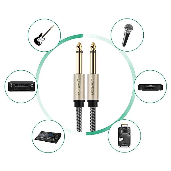 Kabel Ugreen AV128, 10636 mono TS jack 6,35mm / jack 6,35mm 1m - szary