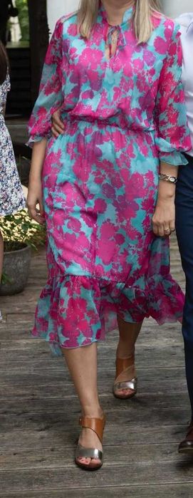 Piękna sukienka długa r. 40 Fuksja-turkus  Fashion