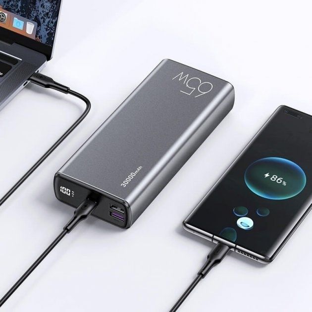 Павербанк Usams 65W Metal Quick Charge 30000 mAh + кабель USB-C 100 W