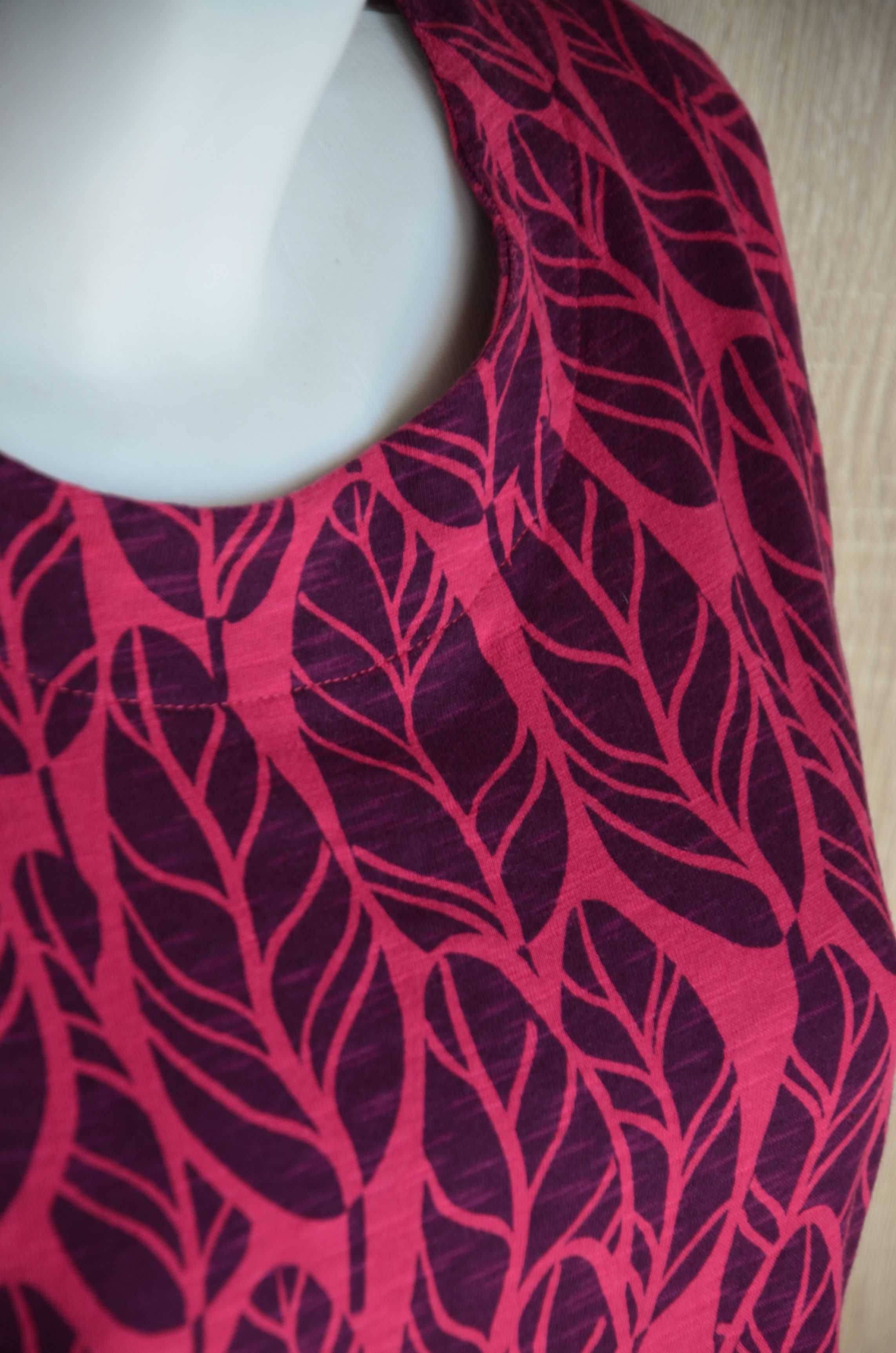 Bluzka tunika różowa we wzory liście baskinka rękaw 3/4 M L 38 40