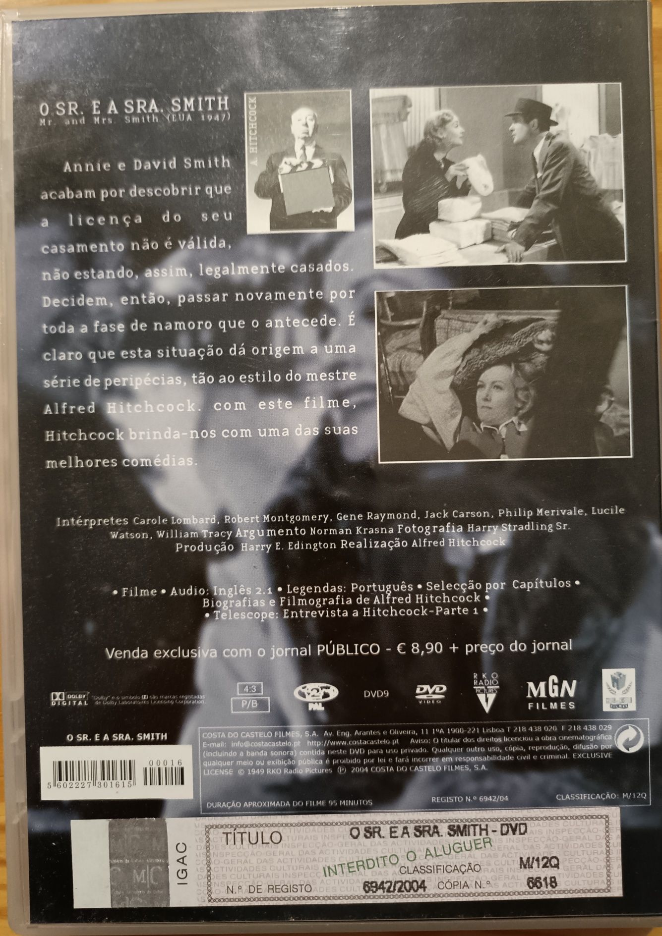 DVD O Sr. e a Sra. Smith, de Hitchcock