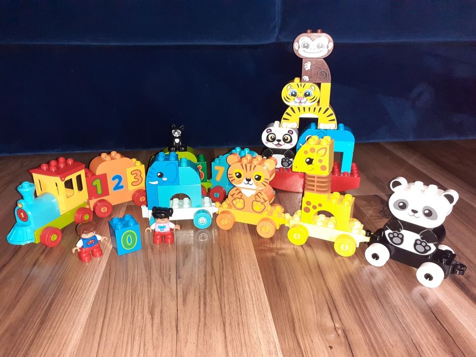 Lego duplo pociąg ze zwierzątkami 10955, cyferkami 10954 i równoważnia