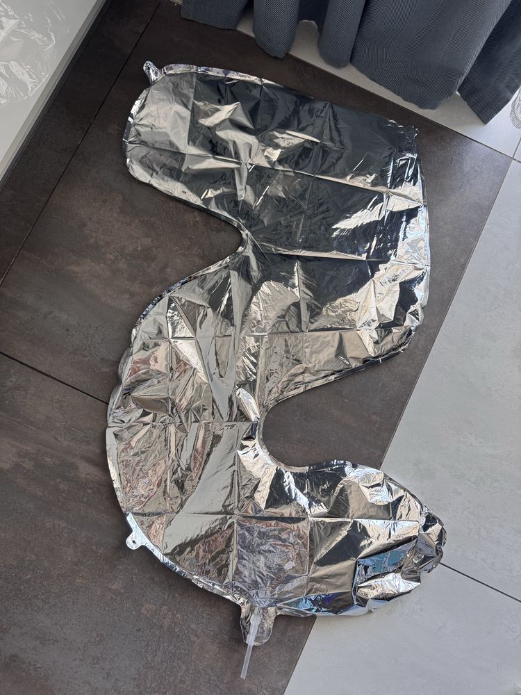 Balon na hel 5 metaliczny srebrny duży cyfra urodziny impreza 70cm
