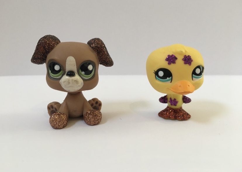 LPS Littlest Pet Shop - brokatowa figurka piesek i kaczuszka