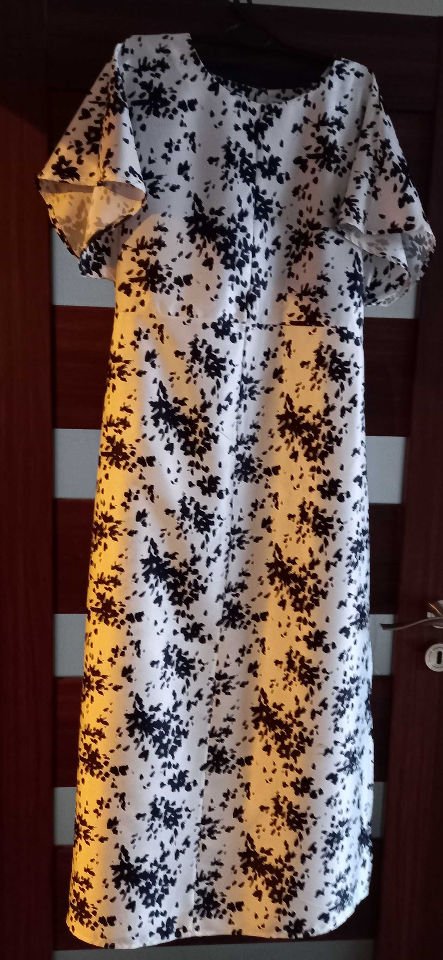 Sukienka satyna L, 40 biało czarna elegancka