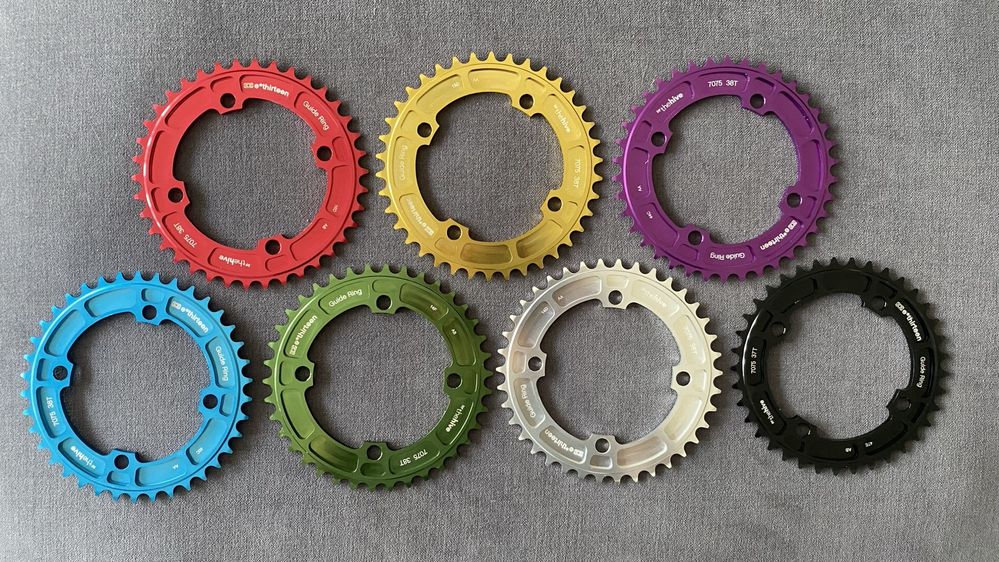 Zębatka E13 E*Thirteen Guide Ring 32-38T kolory Shimano BCD-104 blat