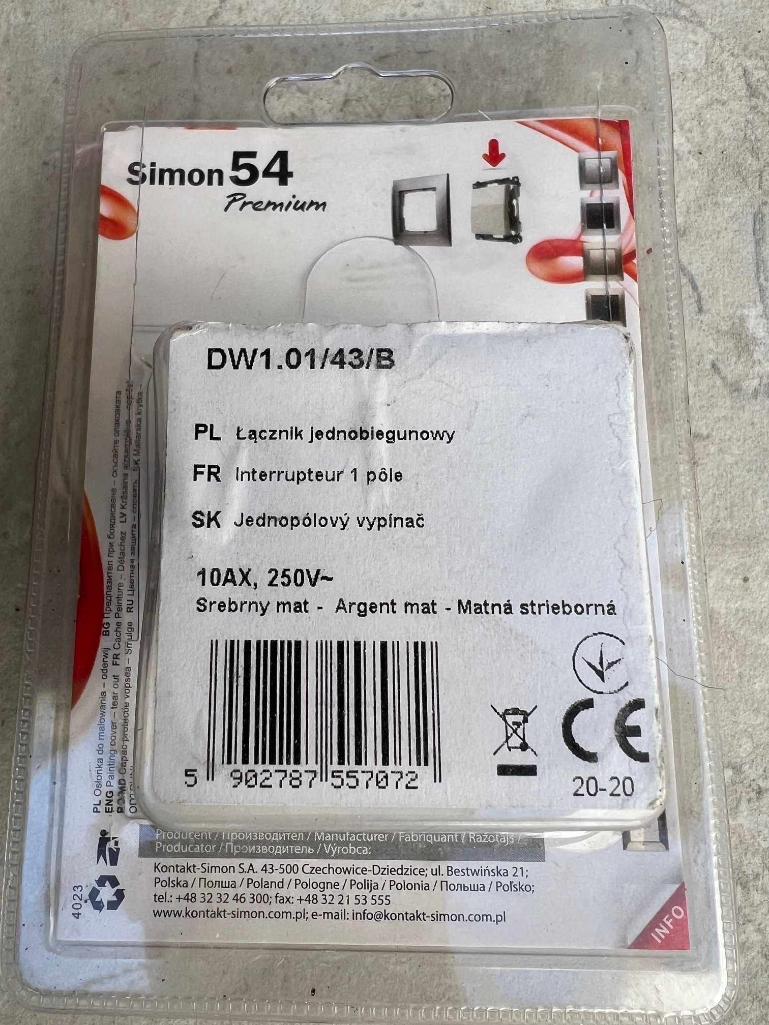 Wyłącznik pojedynczy Kontakt-simon DW1.01/43 srebrny