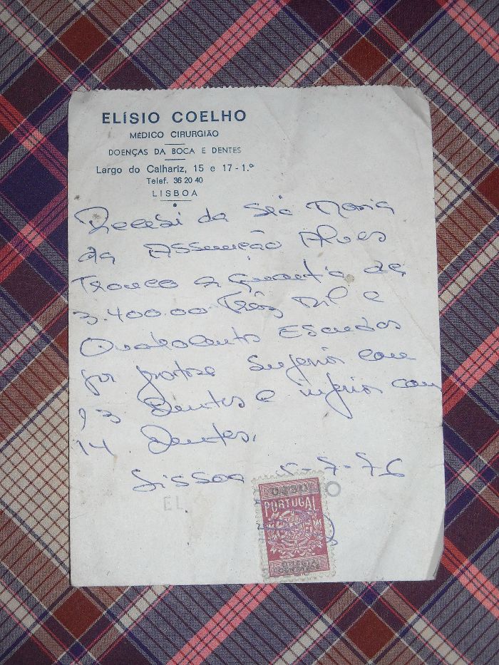 Recibo consulta médica antigo 1976