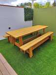 Conjunto Mesa e Bancos de Jardim - 200cm ou 250cm (Madeira Tratada)
