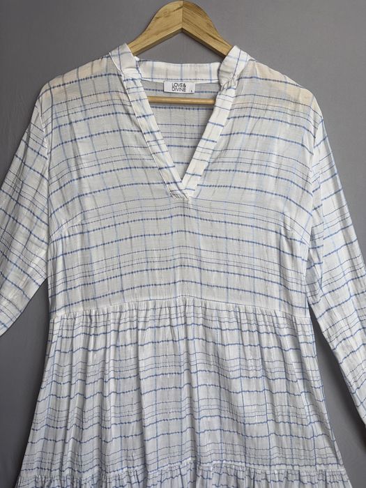 sukienka w kratę oversize falbany boho v-neck błyszcząca