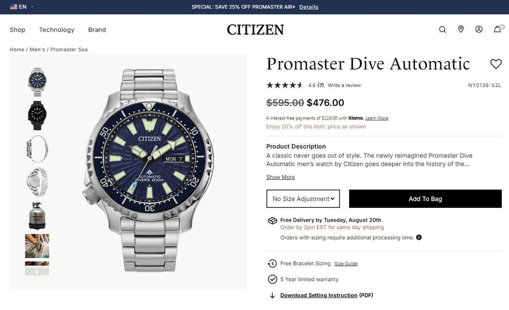 Японские мужские часы 200м дайверы Citizen NY0136-52L сапфир, механика
