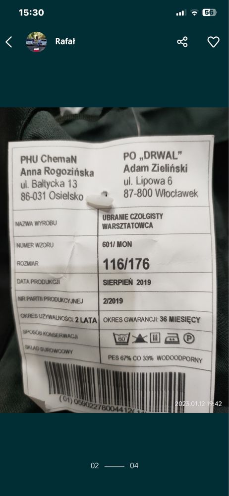 Ubranie robocze czołgisty warsztatowca