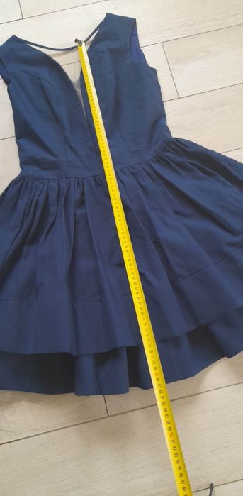 Sukienka rozkloszowana niebieska koktajlowa wieczorowa