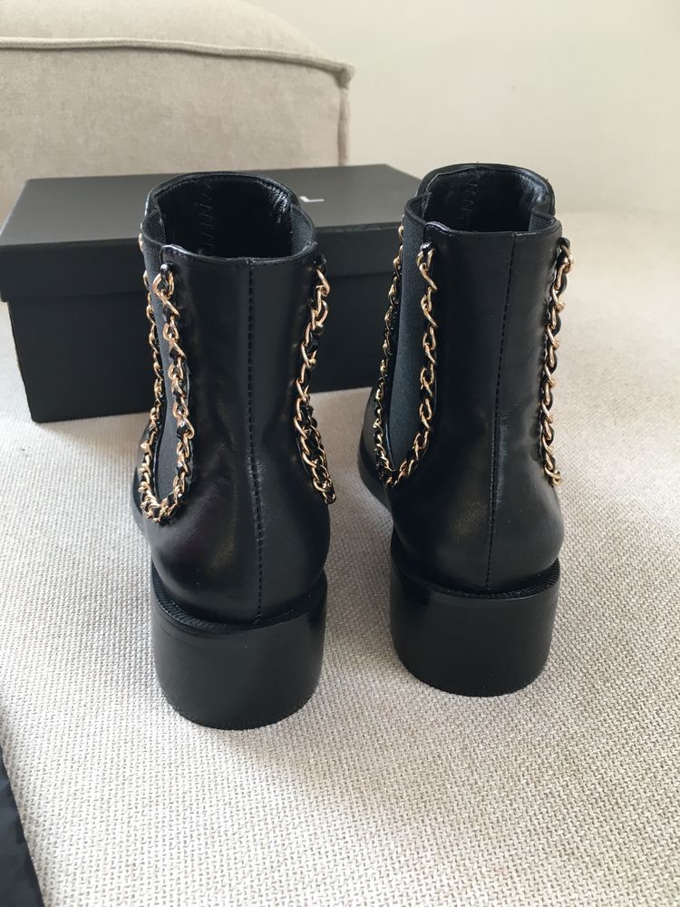 Oryginalne czarne kozaki botki chanel cc 37 36 skora naturalna buty