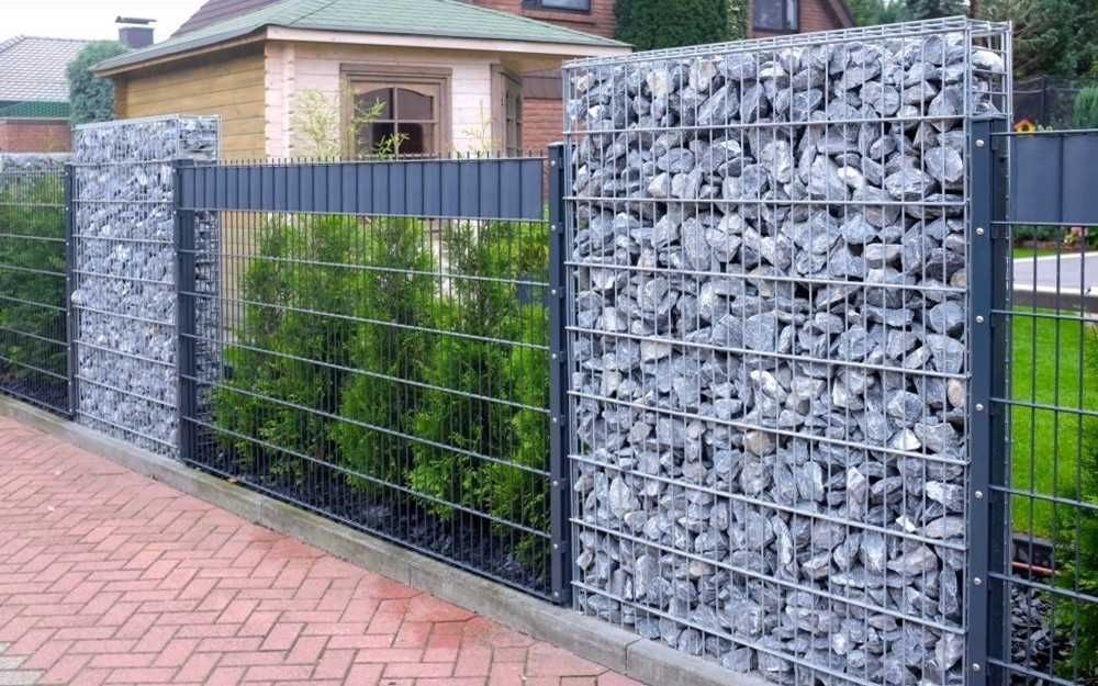 Секційний металевий паркан, секційна огорожа, листи габіони, стовпи