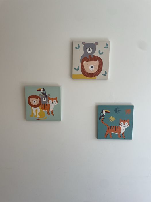 Conjunto de 3 Quadros Decorativos Infantis – Animais da Selva