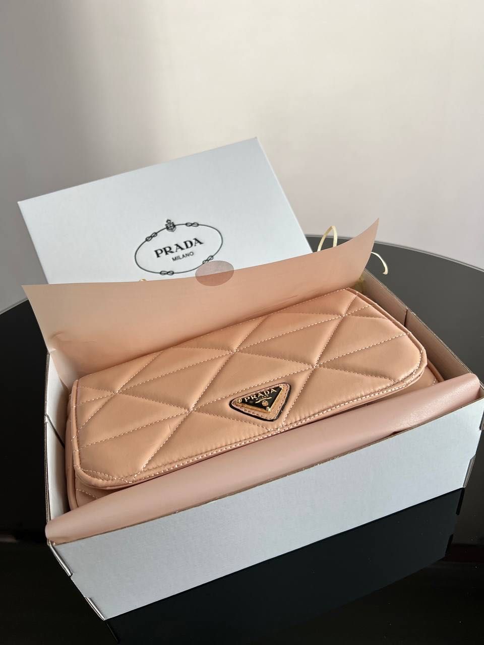 Нова сумка Prada gold (pink) з документами lux