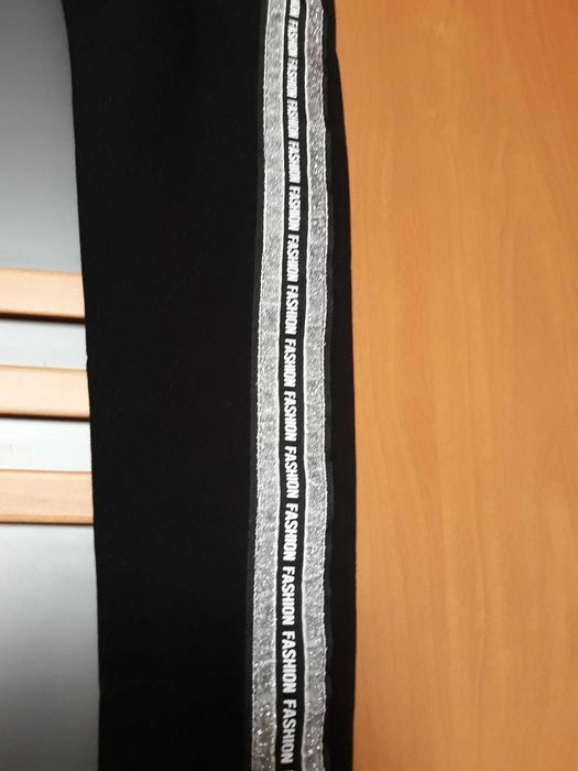 Legginsy czarne jak nowe Fashion, getry błyszczący lampas M