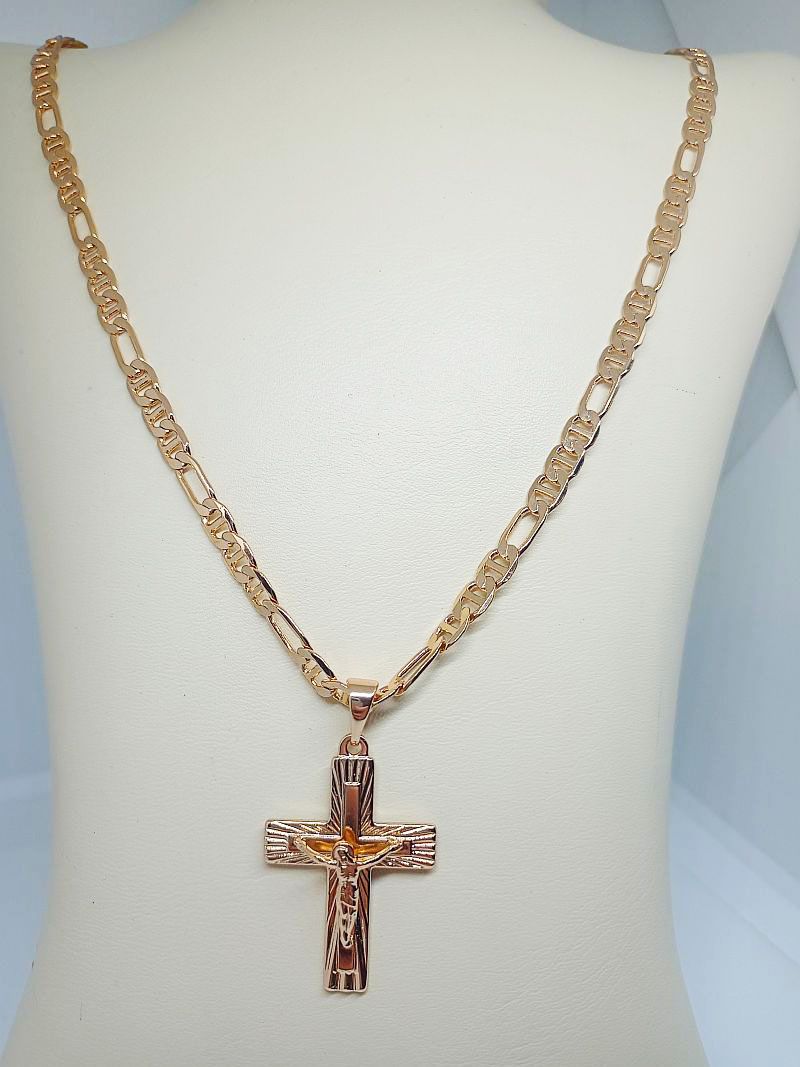 Łańcuszek Marin + Krzyżyk z Wizerunkiem Gold Plated 18K 55cm 5mm 15g