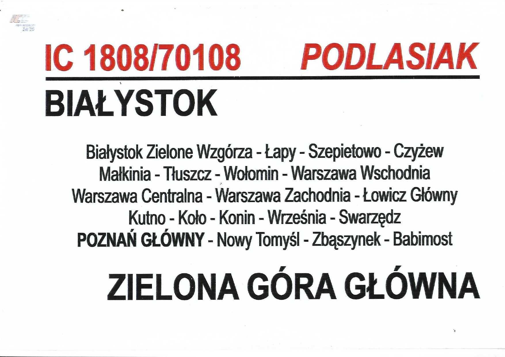 Tablica relacyjna - IC Podlasiak