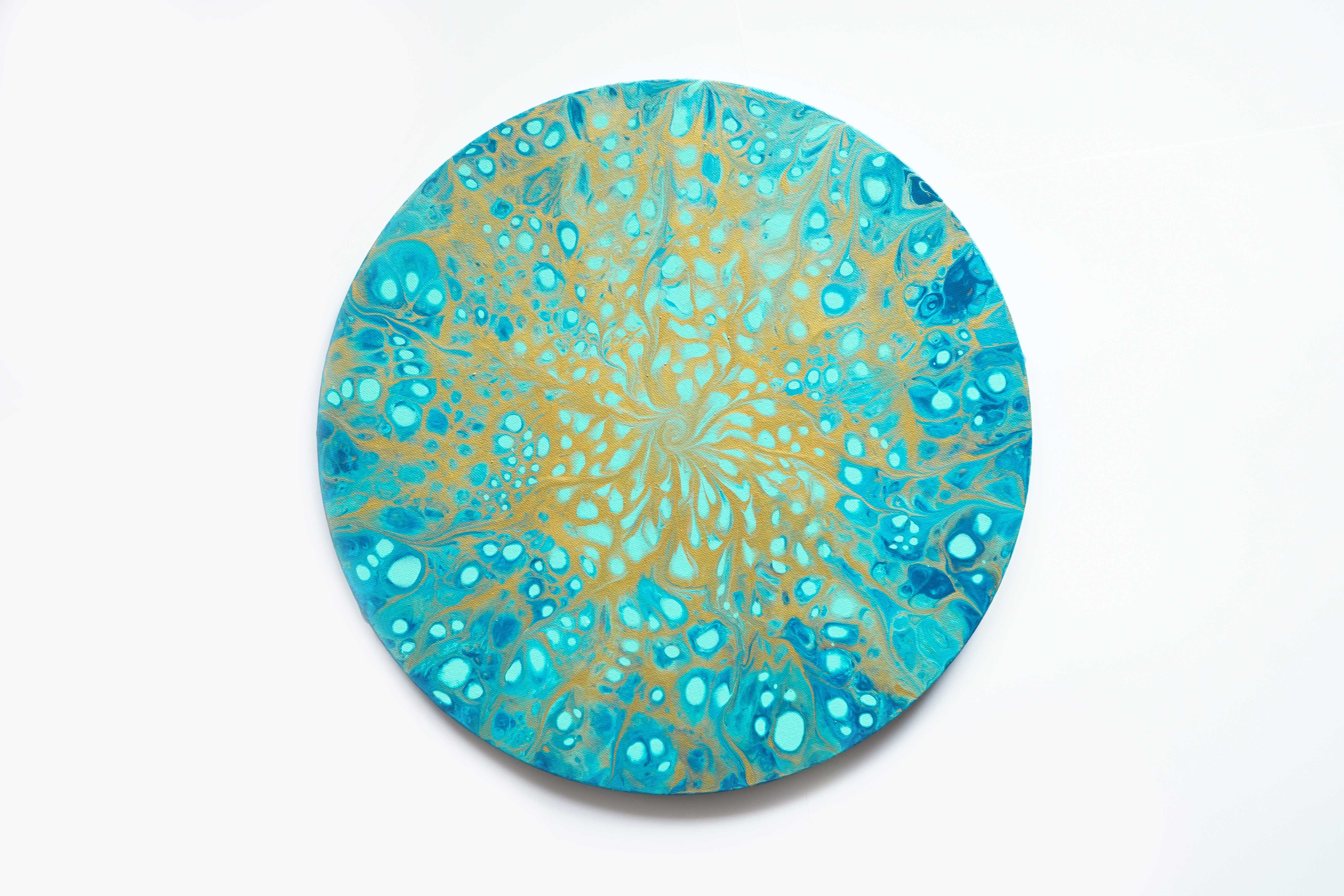Okrągły obraz "Serce Oceanu" średnica 40 cm acrylic pouring
