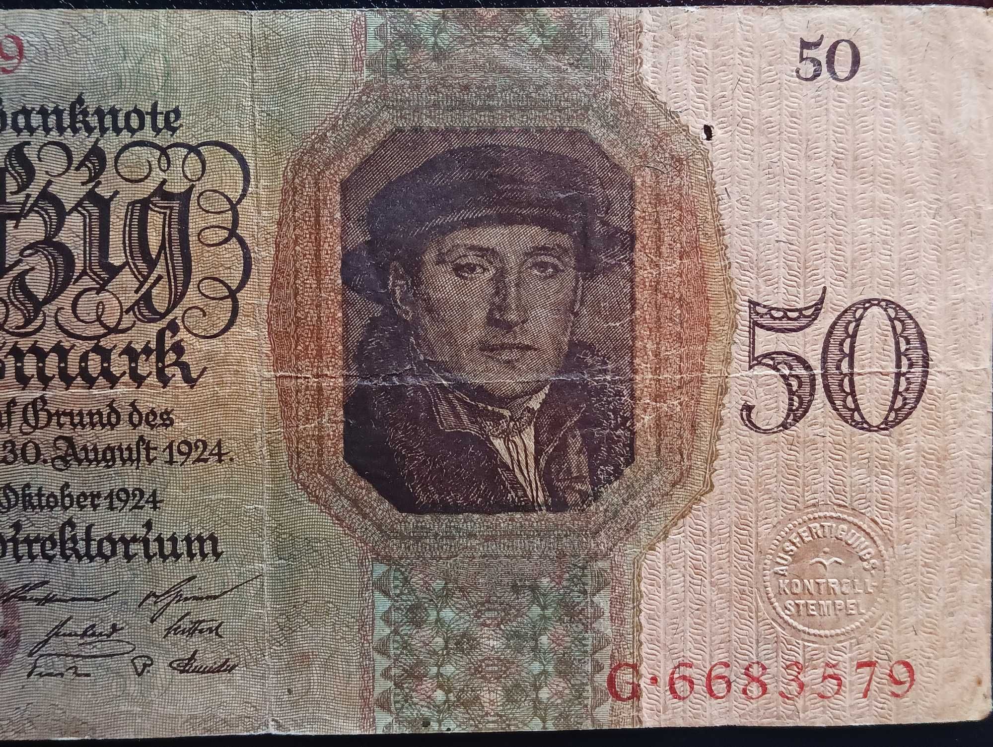 Banknot Funfzig ReichMark 1924r. Kolekcjonerski