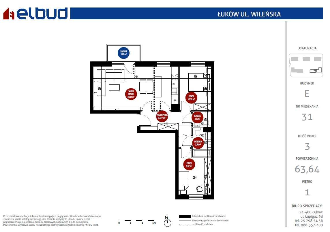 Sprzedam mieszkanie 63,64m2 nowe ul.Wileńska 9