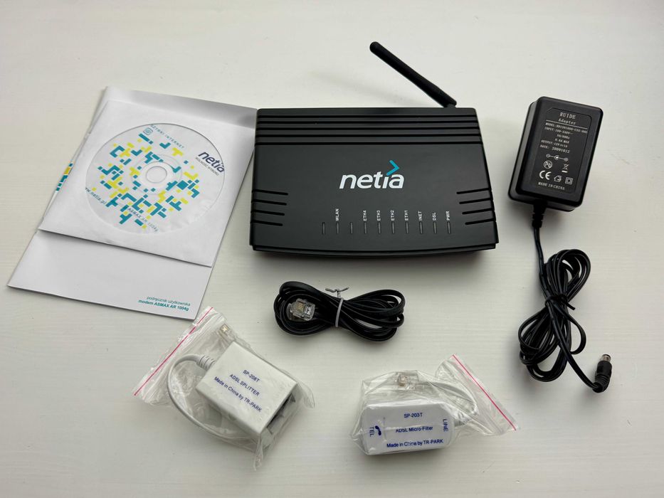 Router / Modem ADSL Wi-Fi Asmax AR 1004G Netia - komplet
